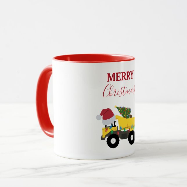 Taza Navidades tiran camiones de construcción (Anverso izquierdo)
