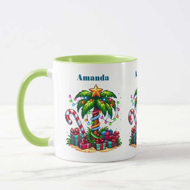 Taza Navidades tropicales arbol de palmas de vacaciones (Izquierda)