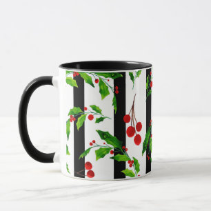 Taza Navidades Vacaciones Watercolor Holly Patrón flora