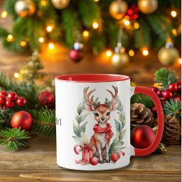 Taza Navidades venados con café rojo escarf