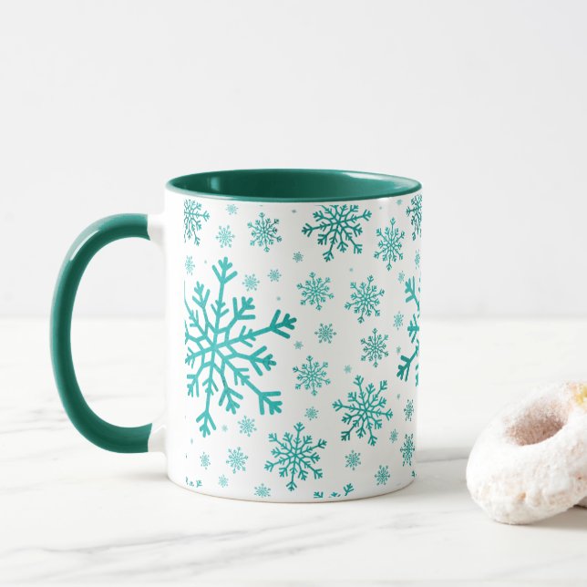 Taza Navidades verdes bonitos copan nieve en blanco inv (Con donut)