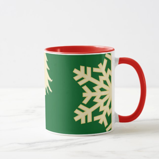 Taza Navidades verdes con copos de nieve con crema (Derecha)