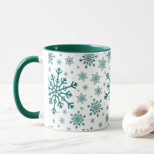 Taza Navidades verdes esmeraldas con nieve en blanco in