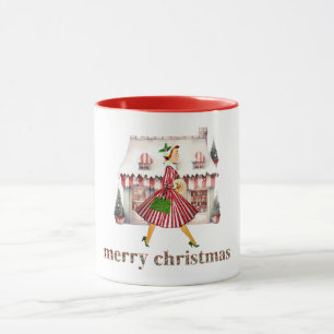Taza navidades Vintage Lady Shopping de 1950