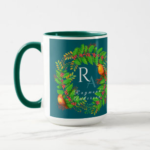 Taza Navidades Wreath Monogram Ocean Blue
