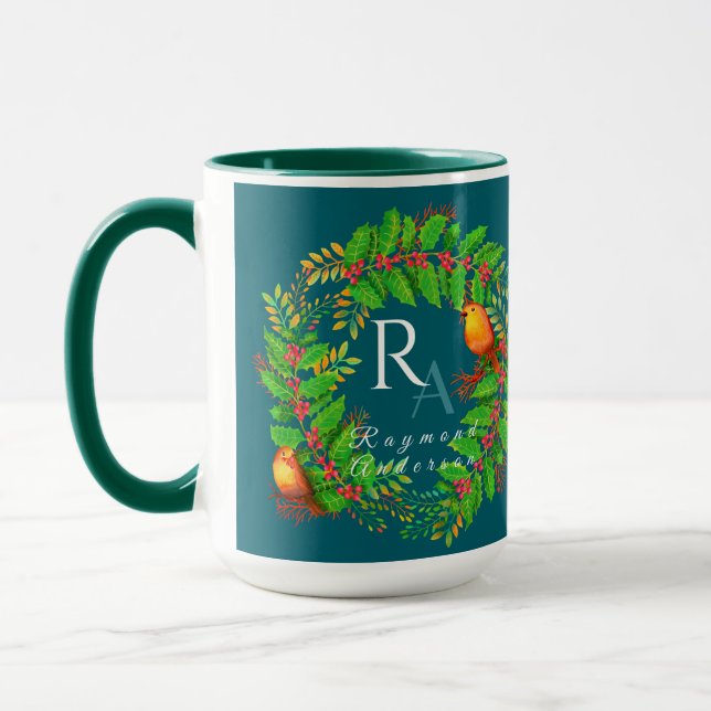 Taza Navidades Wreath Monogram Ocean Blue (Izquierda)