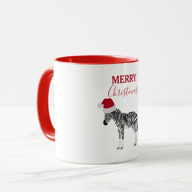 Taza Navidades Zebra graciosa animal con Santa Hat (Anverso izquierdo)