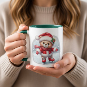 Taza navideña con osito patinador 