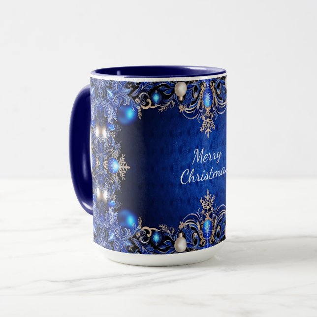 Taza Navideña Decorativa Azul (Anverso izquierdo)