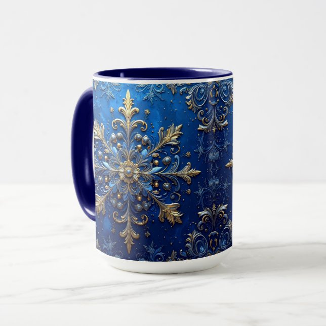 Taza Navideña Decorativa Azul (Anverso izquierdo)