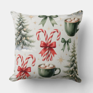 Taza Navideña Festiva y Almohada de Bastón de Cara