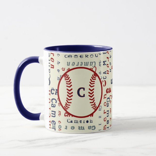 Taza Navy Blue Monogram Regalos Niños Béisbol Masculino (Izquierda)