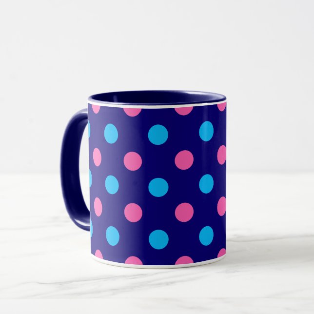 Taza Navy Blue Pink Cyan Polka Dot Pattern (Anverso izquierdo)