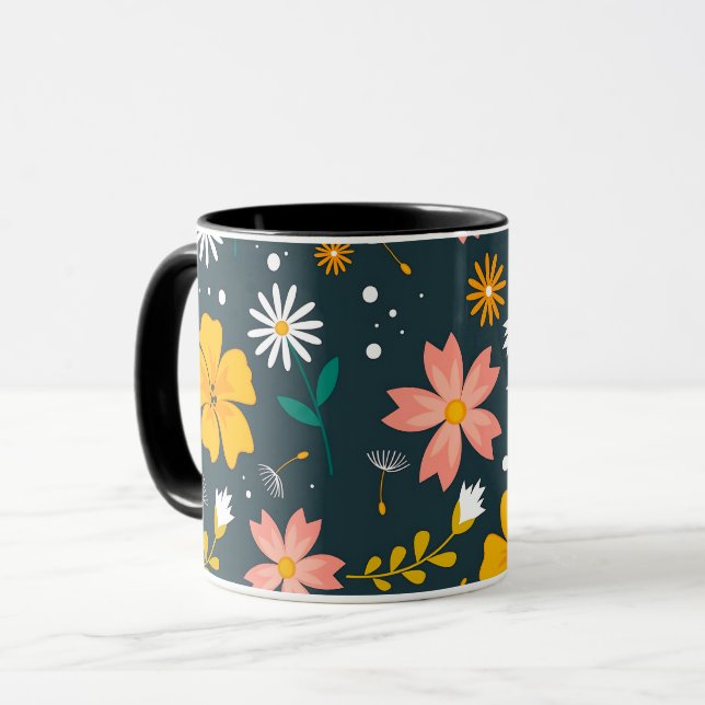 Taza Navy Floral Garden Whimsical Spring Pattern (Anverso izquierdo)
