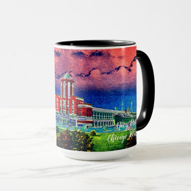 Taza Navy Pier Chicago 1920's Watercolor Art Windy City (Anverso derecho)
