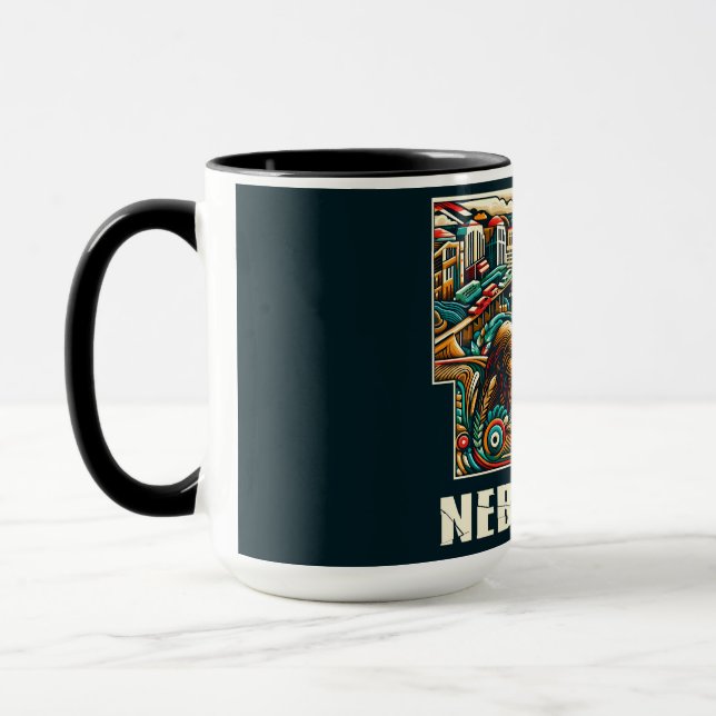 Taza Nebraska Bold Geometric City Skyline Art (Izquierda)