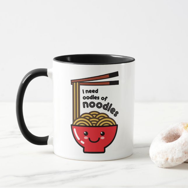 Taza "Necesito fideos" Kawaii Ramen Bowl y Chopstick (Con donut)