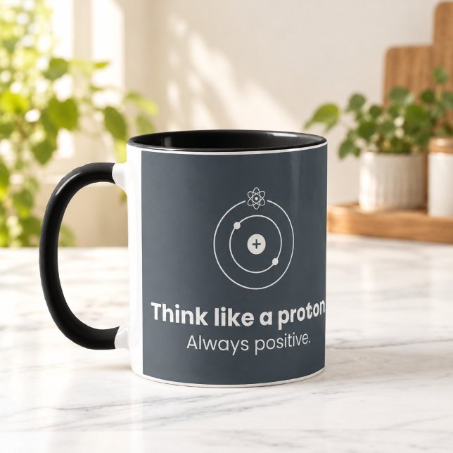 Taza Negra Combo Piensa Como Un Protón (Think Like a Proton Black Combo Mug — digital mockup.)