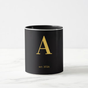 Taza negra con letra dorada A Taza de monograma