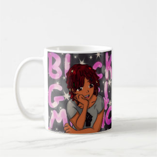 Taza negra de la magia del chica