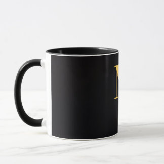Taza negra M letra dorada | Taza monograma minimal