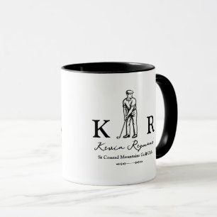 Taza negra para un golfista