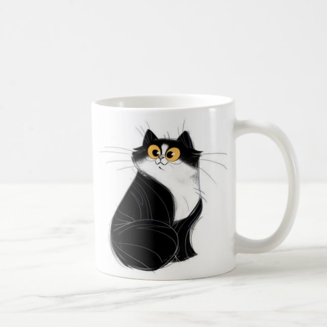 Taza negra y amarilla del gato de los ojos (Derecha)