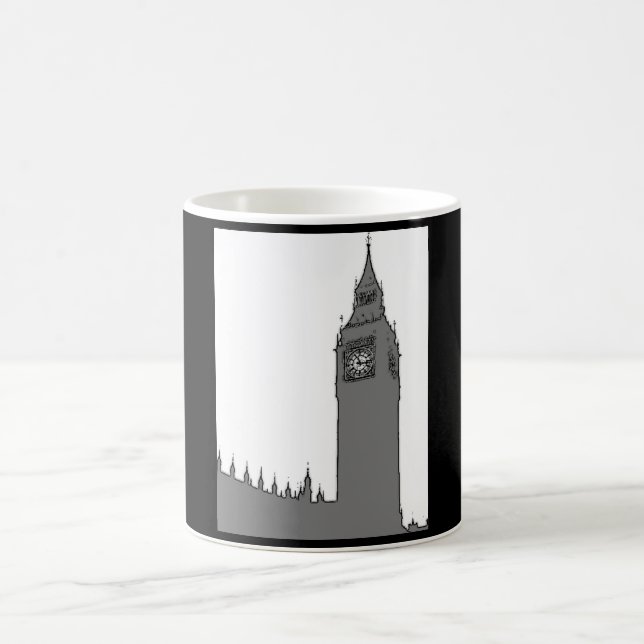 Taza negra y blanca de Londres Big Ben (Centro)