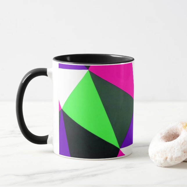 Taza Negrita Bloque de color Neon Green Pink Purple (Con donut)