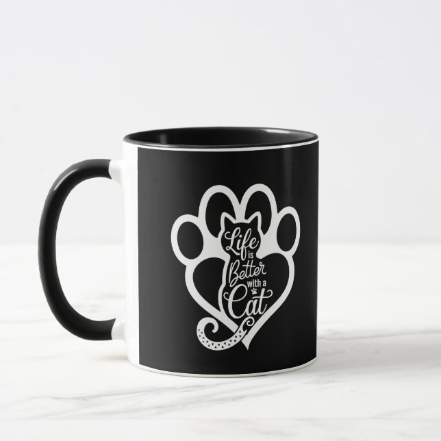 Taza Negrita "La vida es mejor con un gato" (Izquierda)