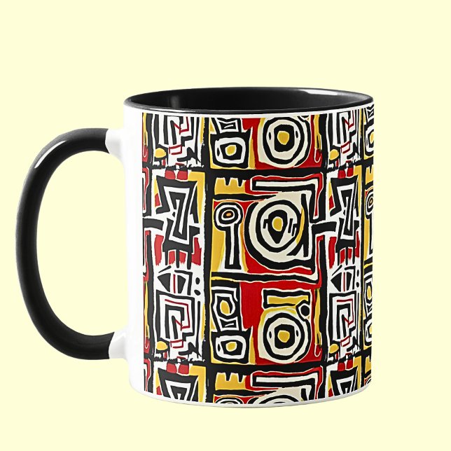 Taza Negro amarillo rojo Resumen Geométrico tribal afri (Subido por el creador)