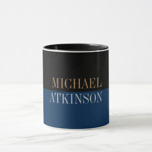 Taza Negro Azul Negrita Texto de moda Estilo Su Nombre