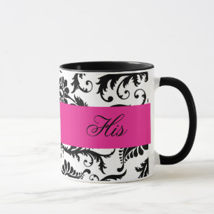 Taza Negro, blanco, negro y rosado "Su taza"