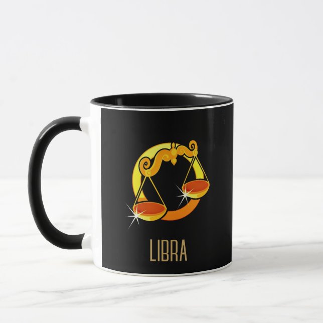 Taza Negro de signo libra zodiac dorado y marrón (Izquierda)