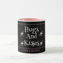 Taza negro elegante San Valentín rosa, dulce para parej