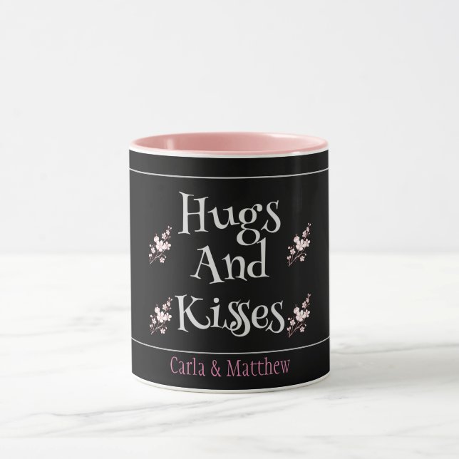 Taza negro elegante San Valentín rosa, dulce para parej (Centro)