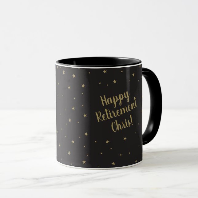 Taza Negro feliz del retiro y estrellas del oro (Anverso derecho)