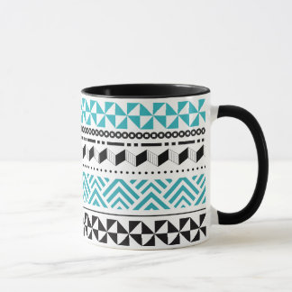 Taza Negro geométrico tribal y Azteca moderno de la