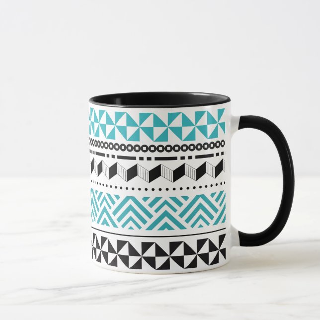Taza Negro geométrico tribal y Azteca moderno de la (Derecha)