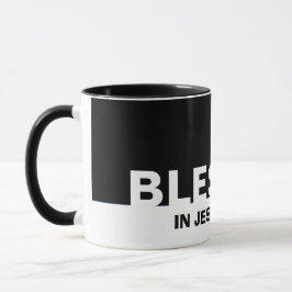 Taza Negro Moderno BENDIDO En Nombre De Jesús Mug Crist