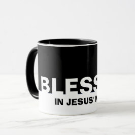 Taza Negro Moderno BENDIDO En Nombre De Jesús Mug Crist
