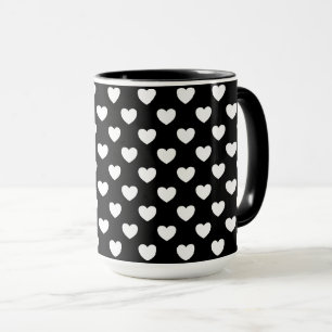 Taza Negro Mug Con Corazón Blanco Patrón De Punto Pol