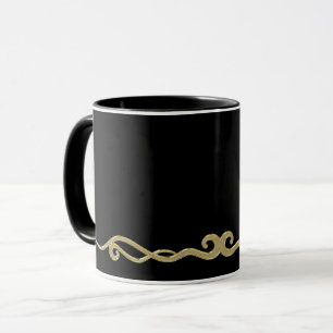 Taza Negro-negro, simple elegante floritura dorada