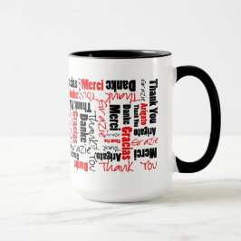Taza Negro rojo multilingüe Gracias tipografía