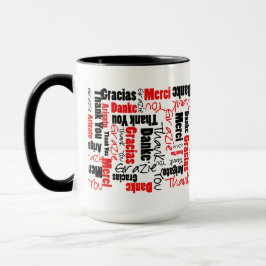 Taza Negro rojo multilingüe Gracias tipografía
