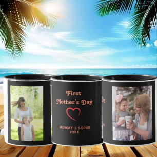 Taza Negro rosa   Foto Script First Mother's Day Mug