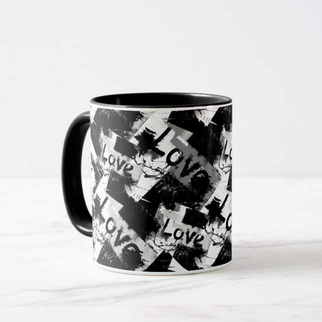 Taza Negro y blanco con manchas patrón de amor (Anverso izquierdo)