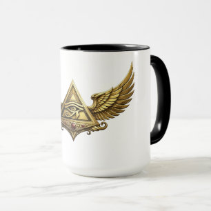 Taza NeoAnkh Ojo Egipcio de Horus Pirámide Alada Dorada