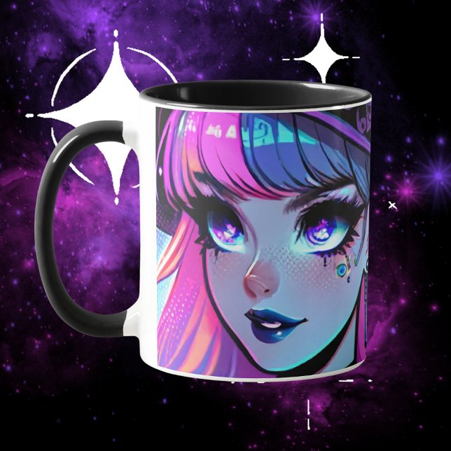 Taza Neon Cyberpunk Tech Witch - Diseño de arte futuris (cyberpunk, witch, tech, cyber, wiccan, pagan, neon, media, synthwave, mug, gift)