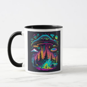 Taza Neon UFO y Alien Scene Psychedelic Art